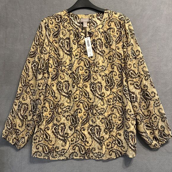 NWT Chico's Paisley Leopard Blouse Popover Top Size 2 (L) Brown Office Career - Picture 3 of 10